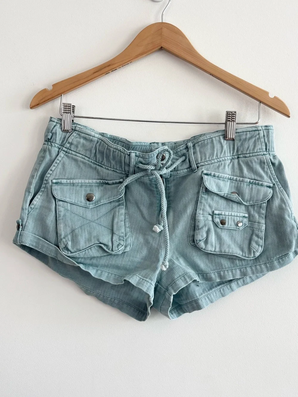 Free People Solid WAIMEA Slouchy Slate Blue Cargo Drawstring Shorts - Picture 4 of 13